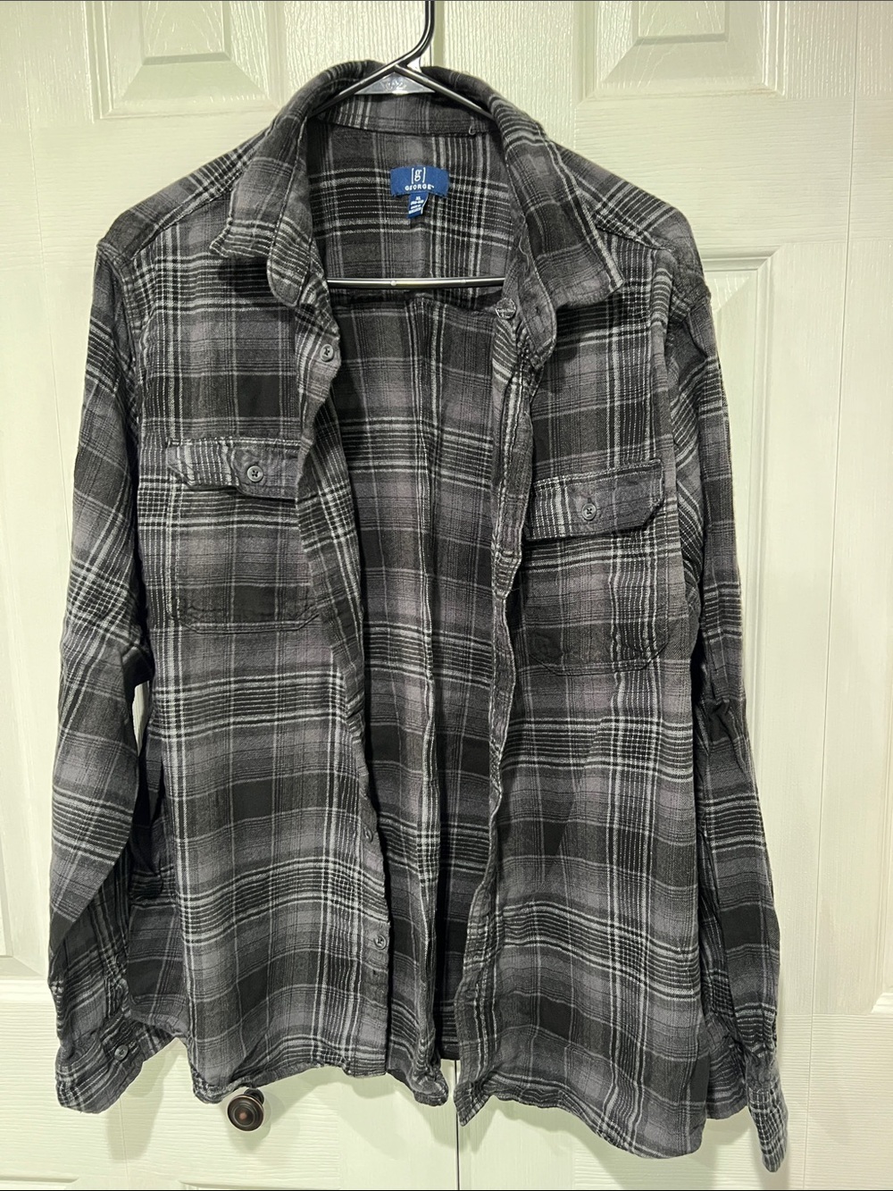 George Men's Black & Gray Plaid Flannel Shirt Jacket